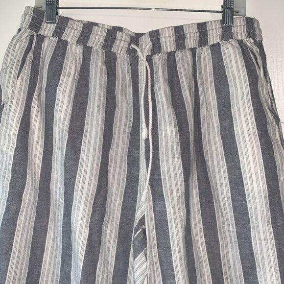 Beachlunchlounge Womens Striped Linen-Blend Wide-Leg Pants With Drawstring Waist - Picture 4 of 11